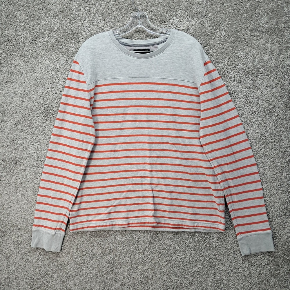 Banana Republic Womens XL Grey Orange Striped Long Sleeve Cotton T-Shirt